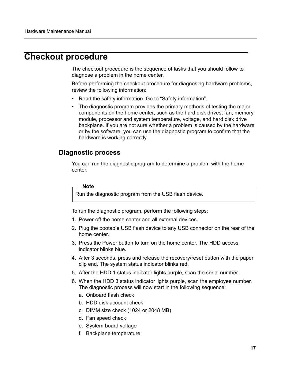 Checkout procedure, Diagnostic process | Lenovo D400 Desktop IdeaCentre User Manual | Page 22 / 63