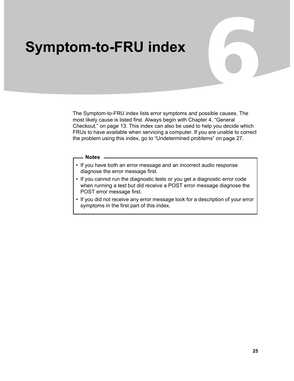 Symptom-to-fru index, Chapter 6. symptom-to-fru index | Lenovo D400 Desktop IdeaCentre User Manual | Page 30 / 63