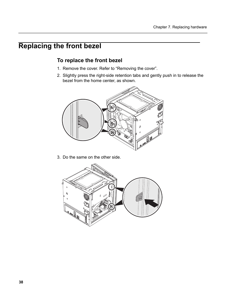 Replacing the front bezel | Lenovo D400 Desktop IdeaCentre User Manual | Page 43 / 63