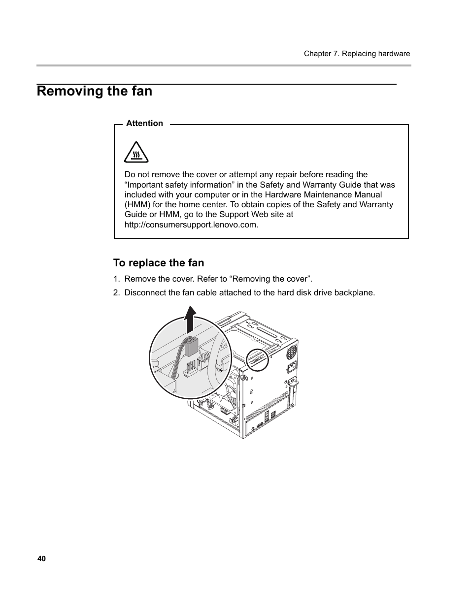 Removing the fan | Lenovo D400 Desktop IdeaCentre User Manual | Page 45 / 63