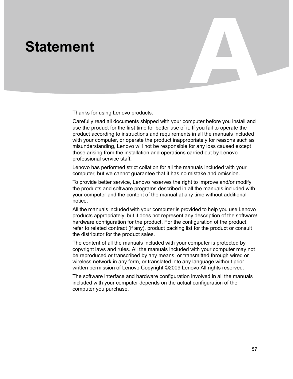 Statement, Appendix. statement | Lenovo D400 Desktop IdeaCentre User Manual | Page 62 / 63