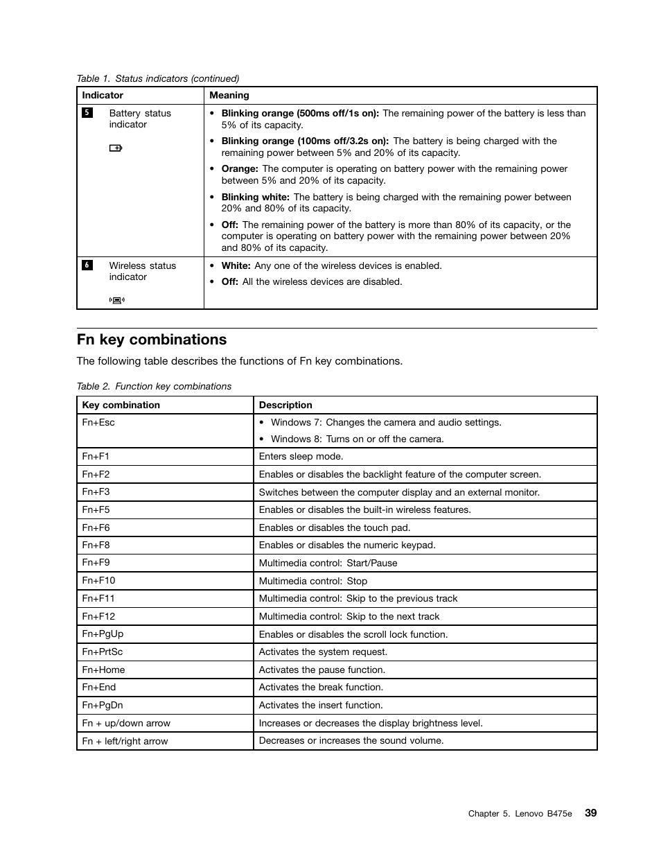 Fn key combinations | Lenovo B475e Notebook User Manual | Page 45 / 100