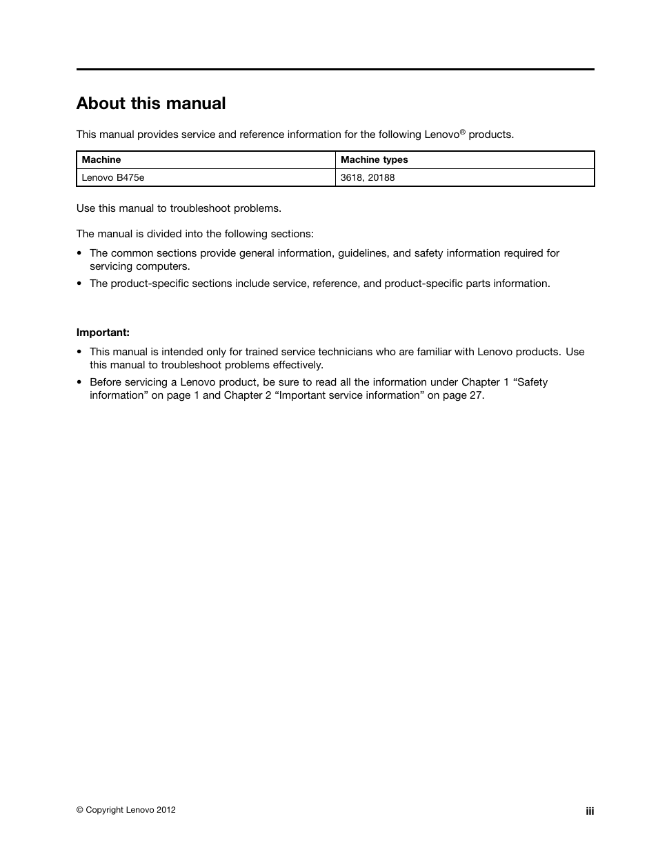 About this manual | Lenovo B475e Notebook User Manual | Page 5 / 100