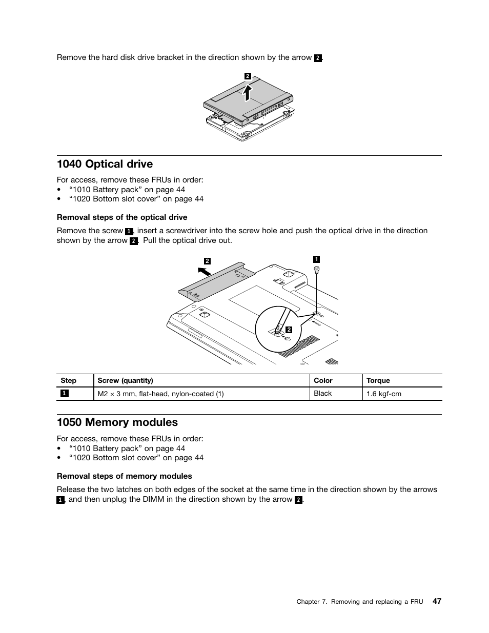 1040 optical drive, 1050 memory modules | Lenovo B475e Notebook User Manual | Page 53 / 100