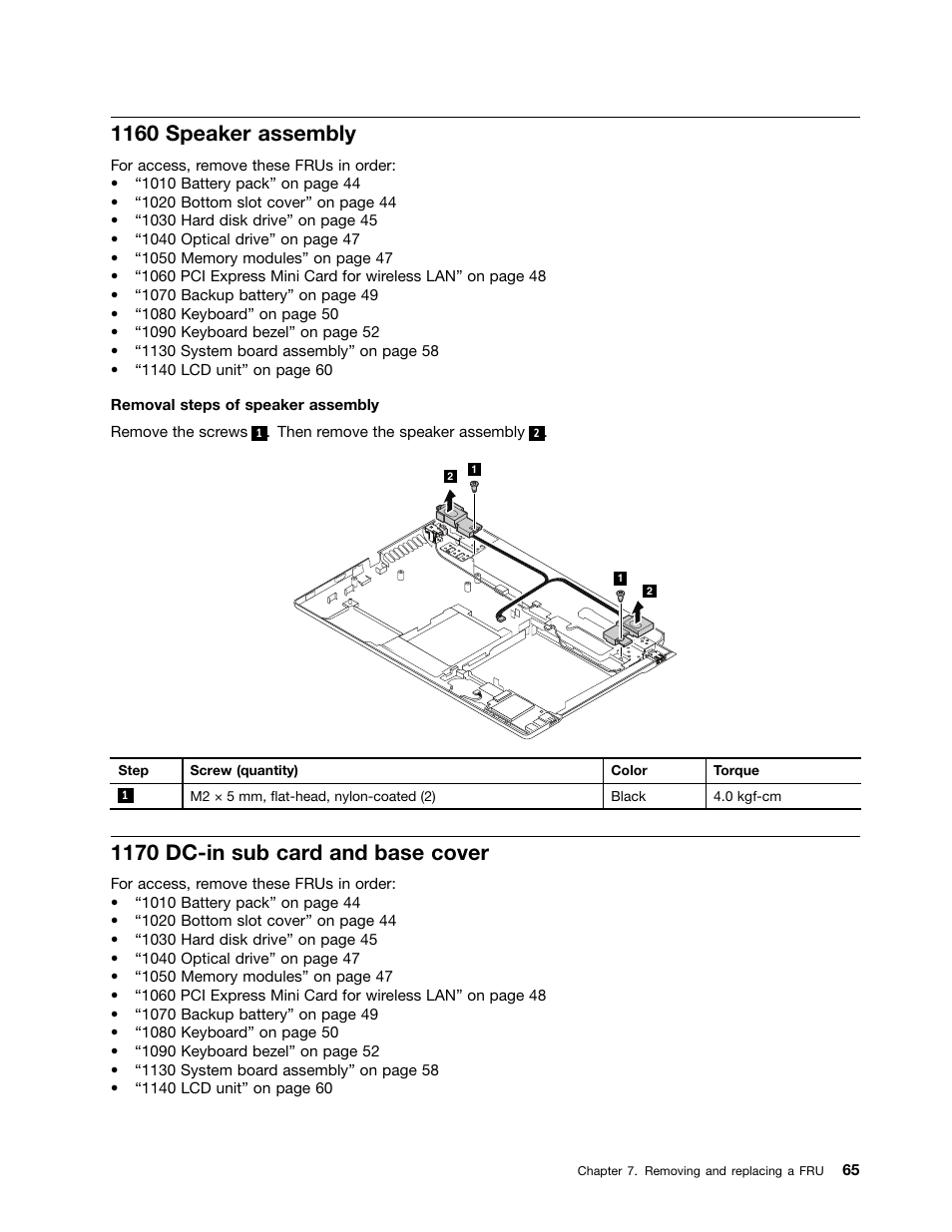 1160 speaker assembly, 1170 dc-in sub card and base cover | Lenovo B475e Notebook User Manual | Page 71 / 100