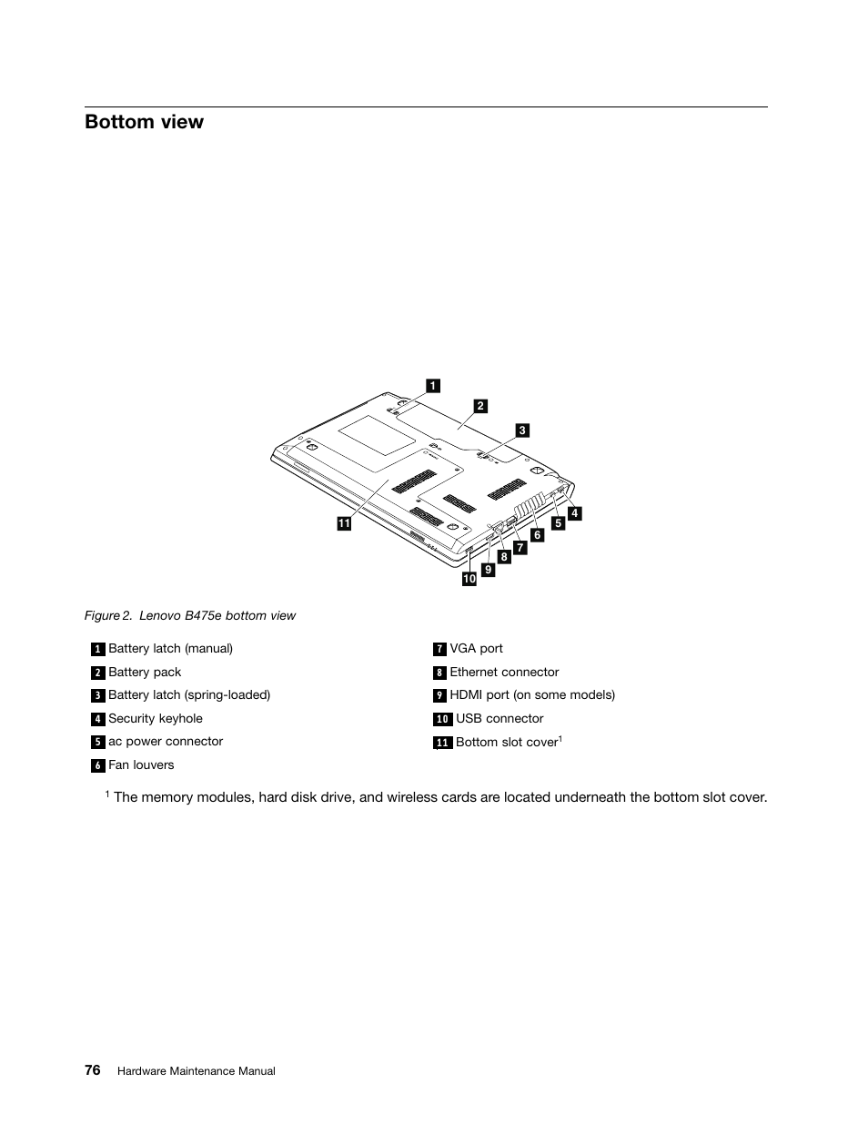 Bottom view | Lenovo B475e Notebook User Manual | Page 82 / 100