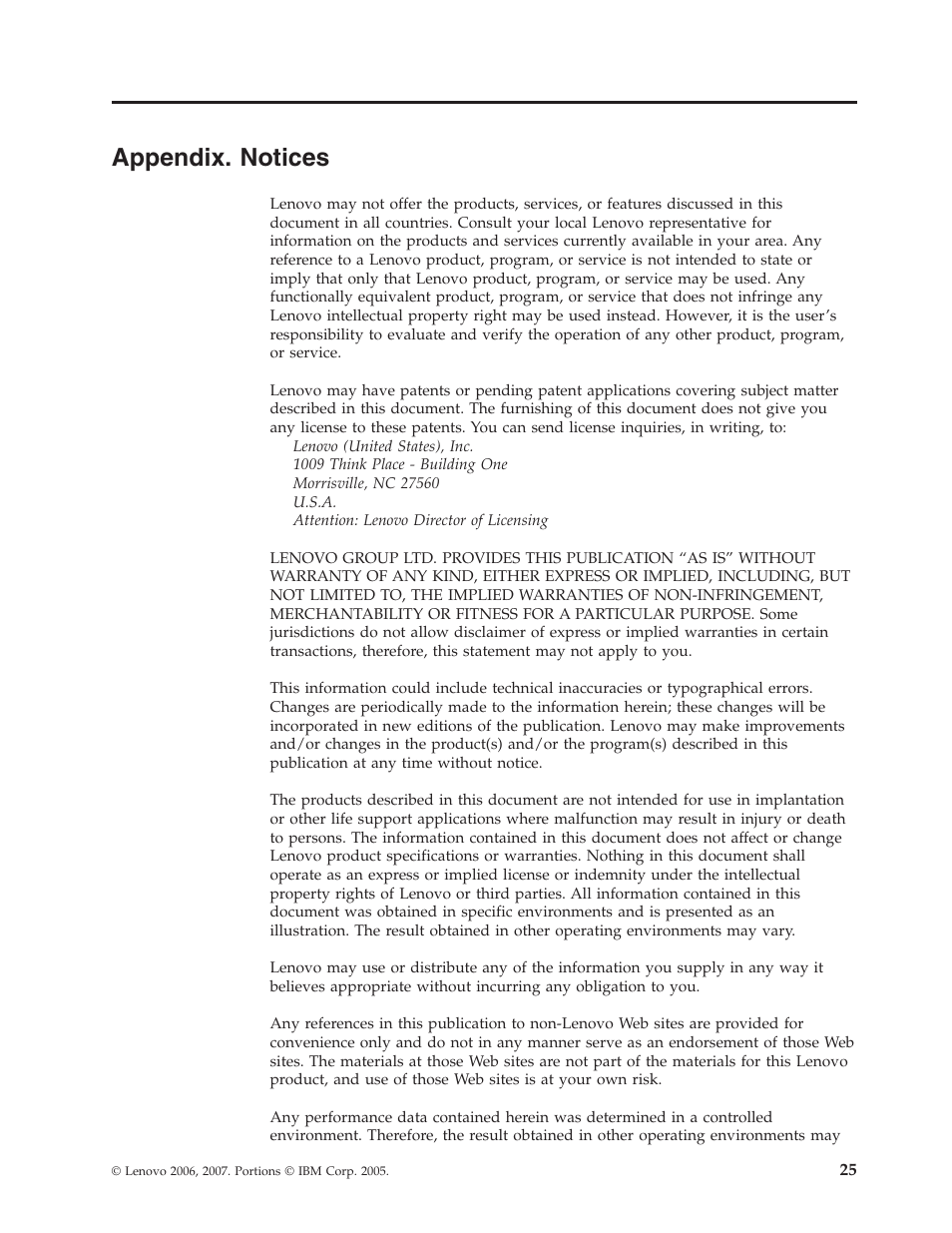 Appendix. notices, Appendix, Notices | Lenovo ThinkCentre M55e User Manual | Page 33 / 36