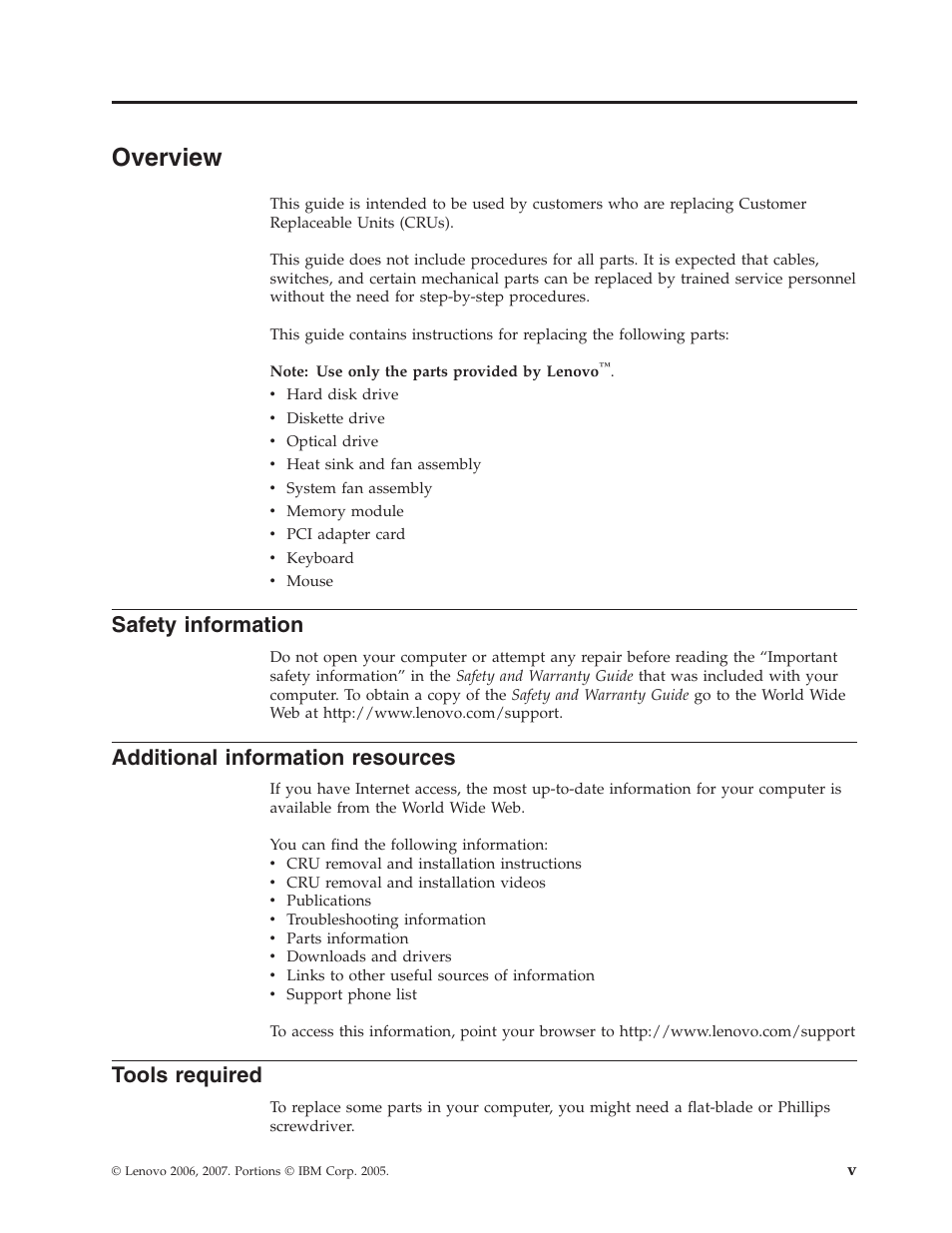 Overview, Safety information, Additional information resources | Tools required, Safety, Information, Additional, Resources, Tools, Required | Lenovo ThinkCentre M55e User Manual | Page 7 / 36