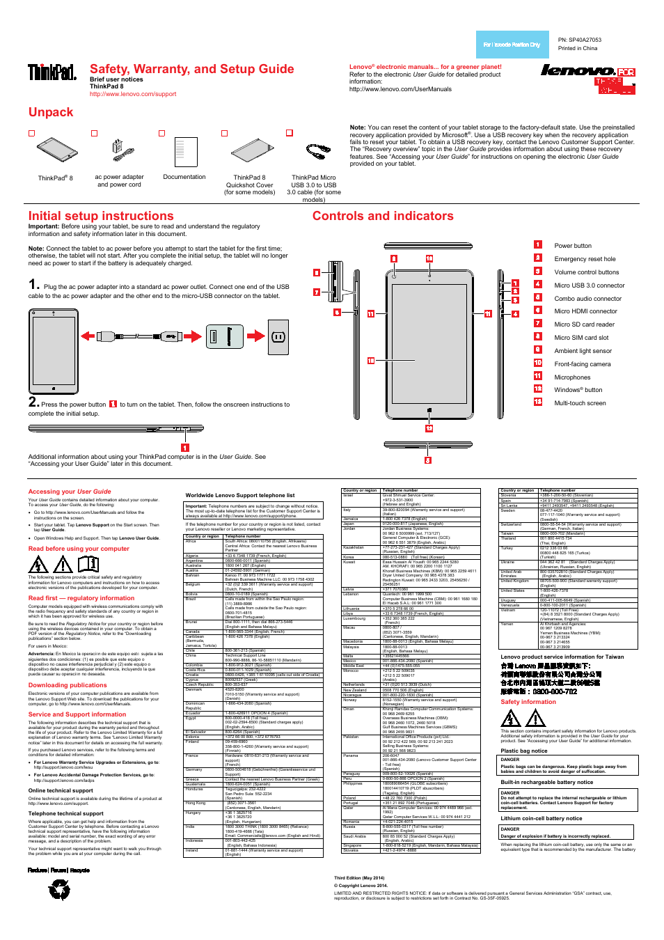 Lenovo ThinkPad 8 User Manual | 2 pages