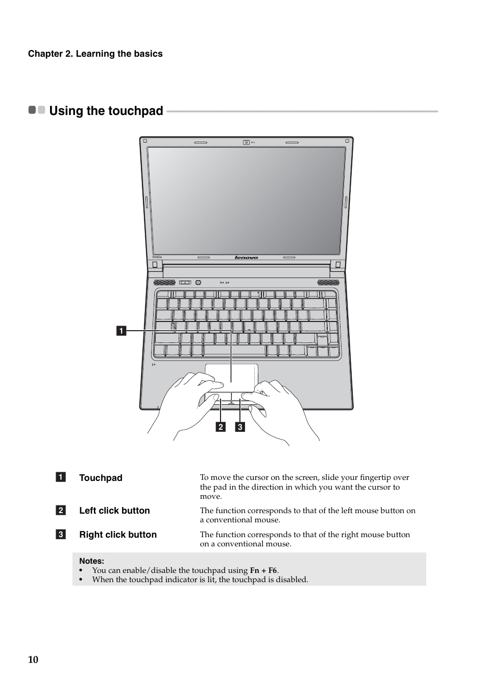 Using the touchpad | Lenovo B460e Notebook User Manual | Page 14 / 42