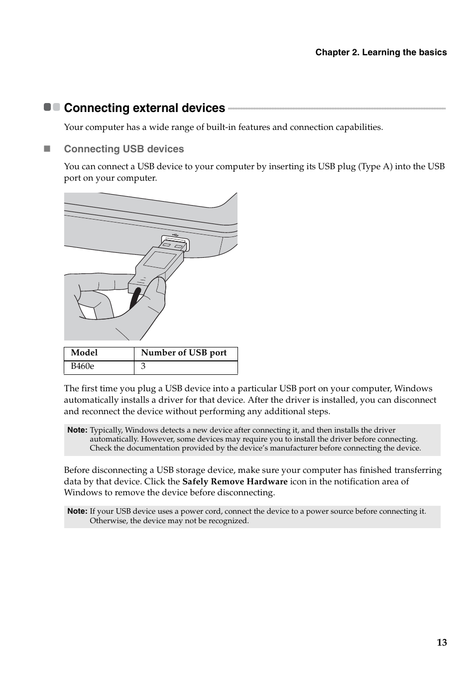 Connecting external devices | Lenovo B460e Notebook User Manual | Page 17 / 42