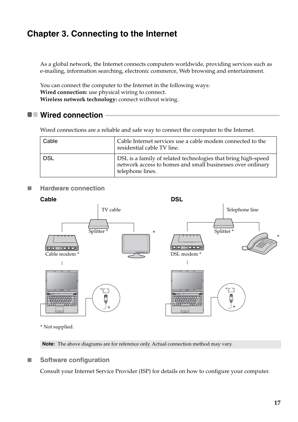 Chapter 3. connecting to the internet, Wired connection | Lenovo B460e Notebook User Manual | Page 21 / 42