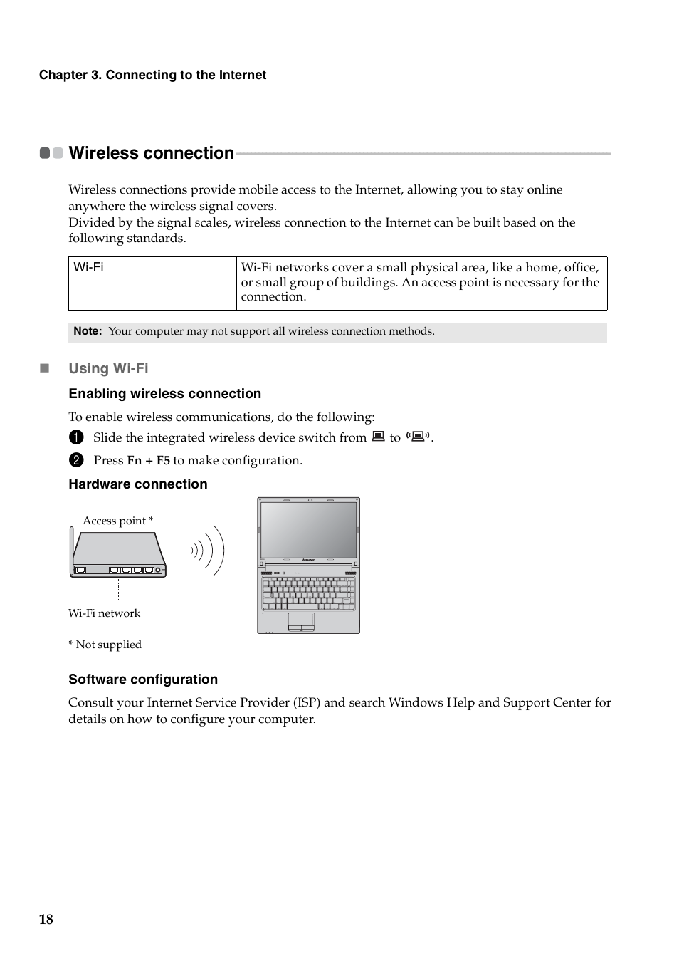 Wireless connection | Lenovo B460e Notebook User Manual | Page 22 / 42