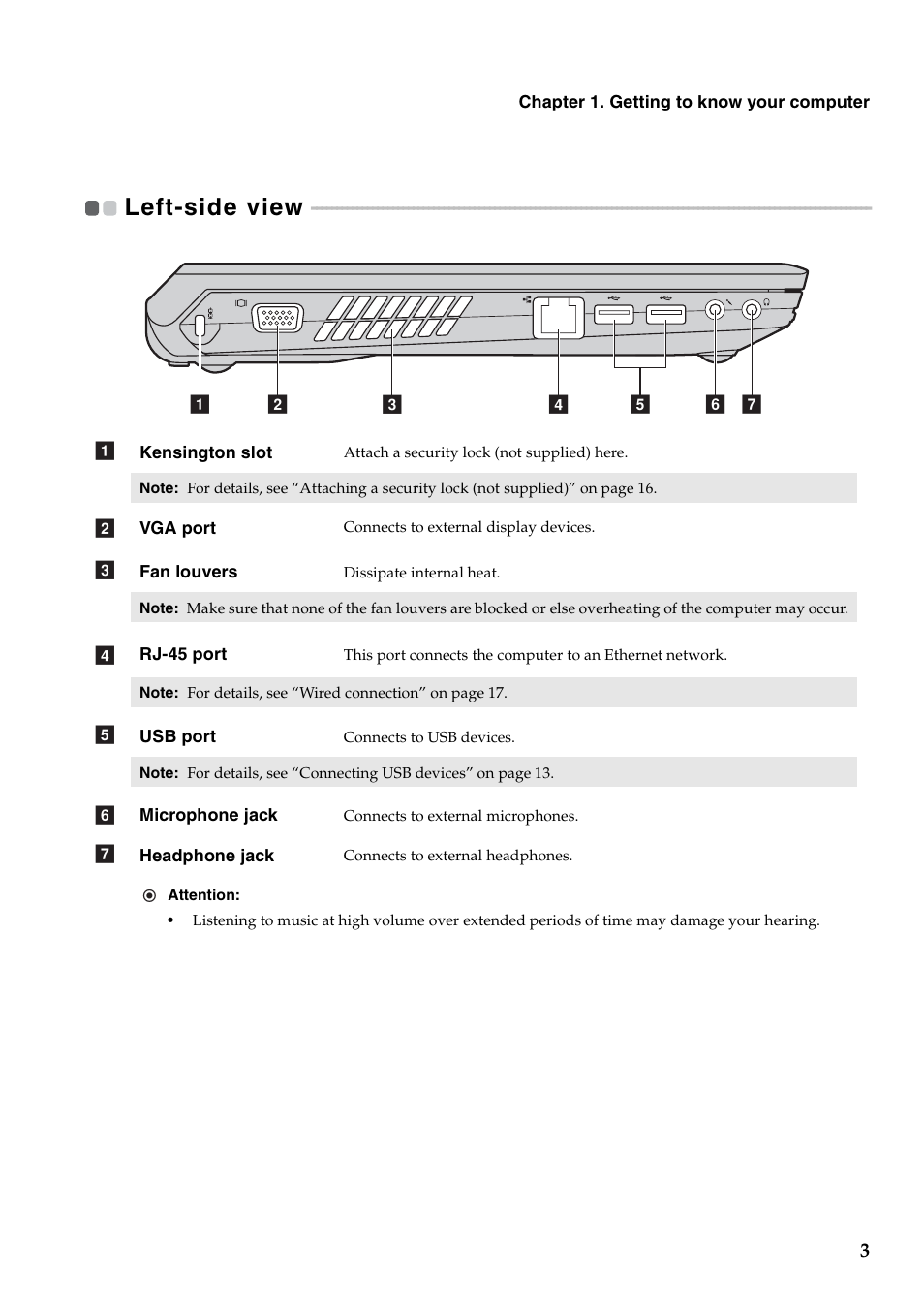 Left-side view | Lenovo B460e Notebook User Manual | Page 7 / 42