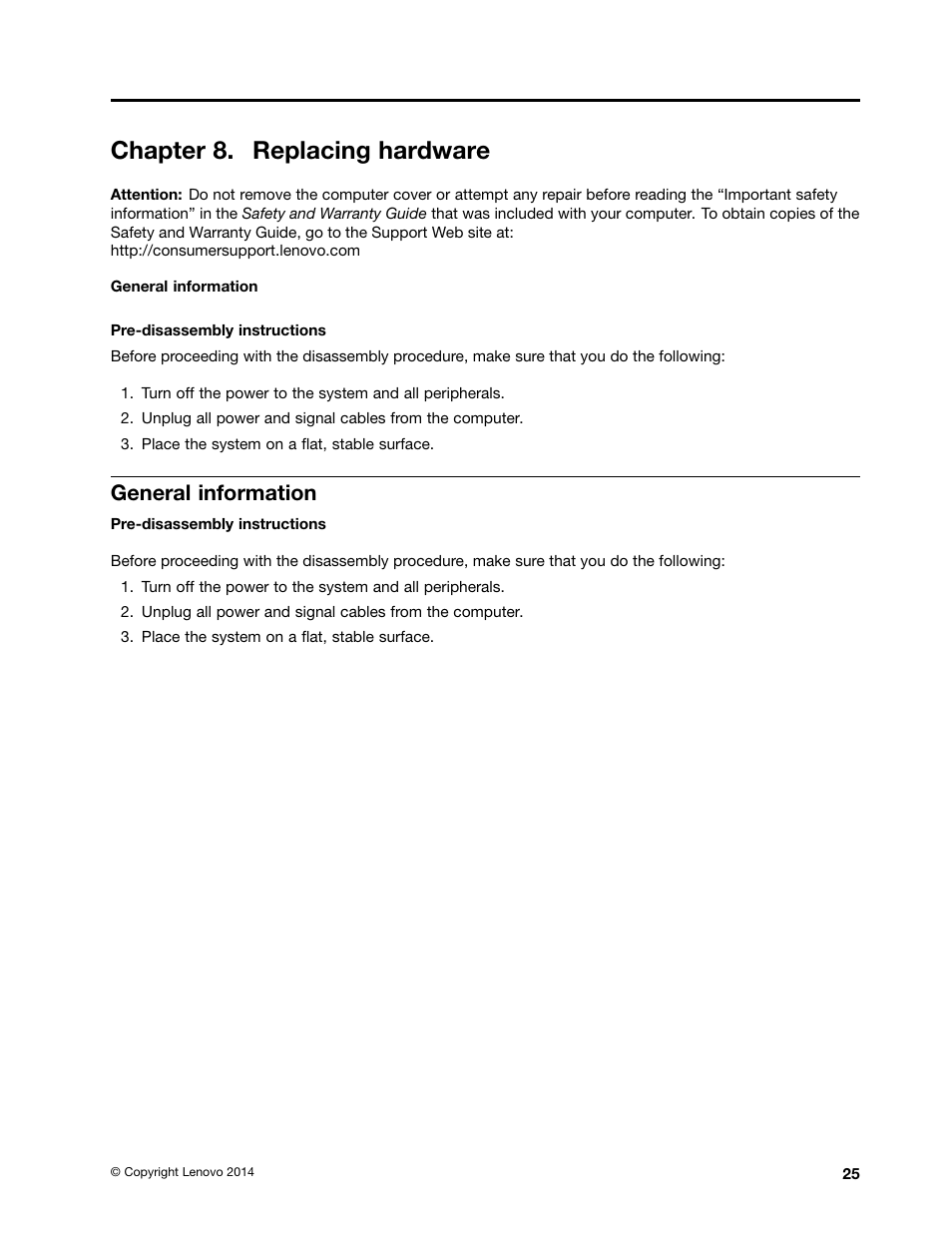 Chapter 8. replacing hardware, General information | Lenovo Erazer X310 Desktop User Manual | Page 31 / 51