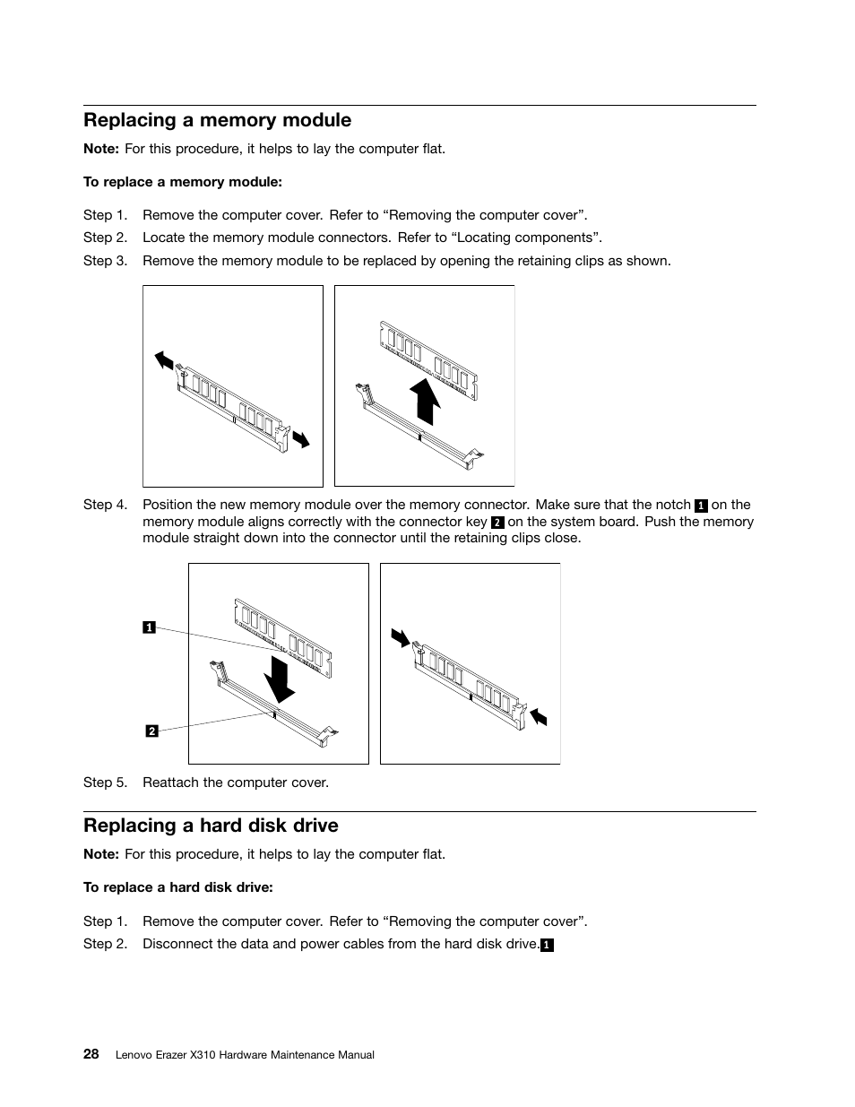 Replacing a memory module, Replacing a hard disk drive | Lenovo Erazer X310 Desktop User Manual | Page 34 / 51