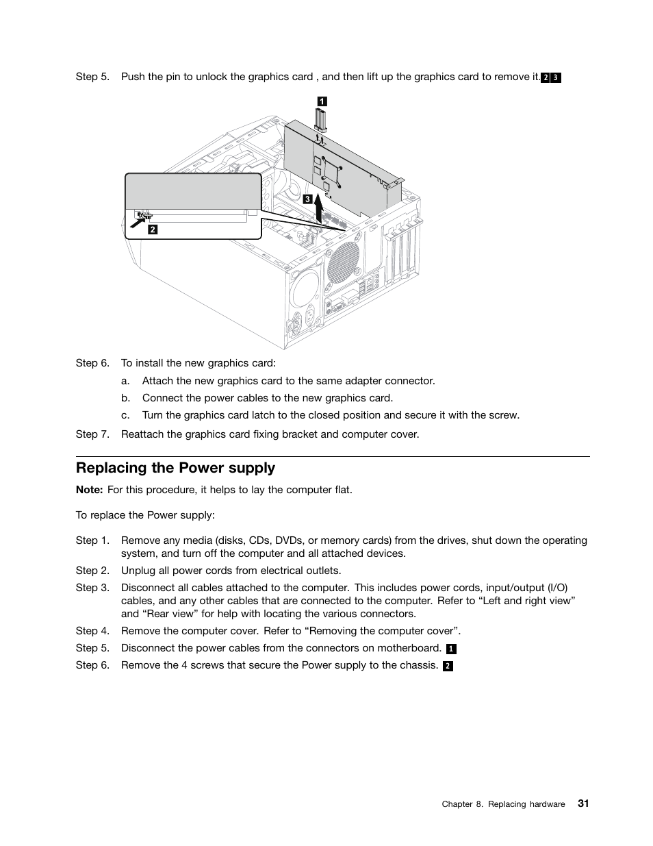 Replacing the power supply | Lenovo Erazer X310 Desktop User Manual | Page 37 / 51