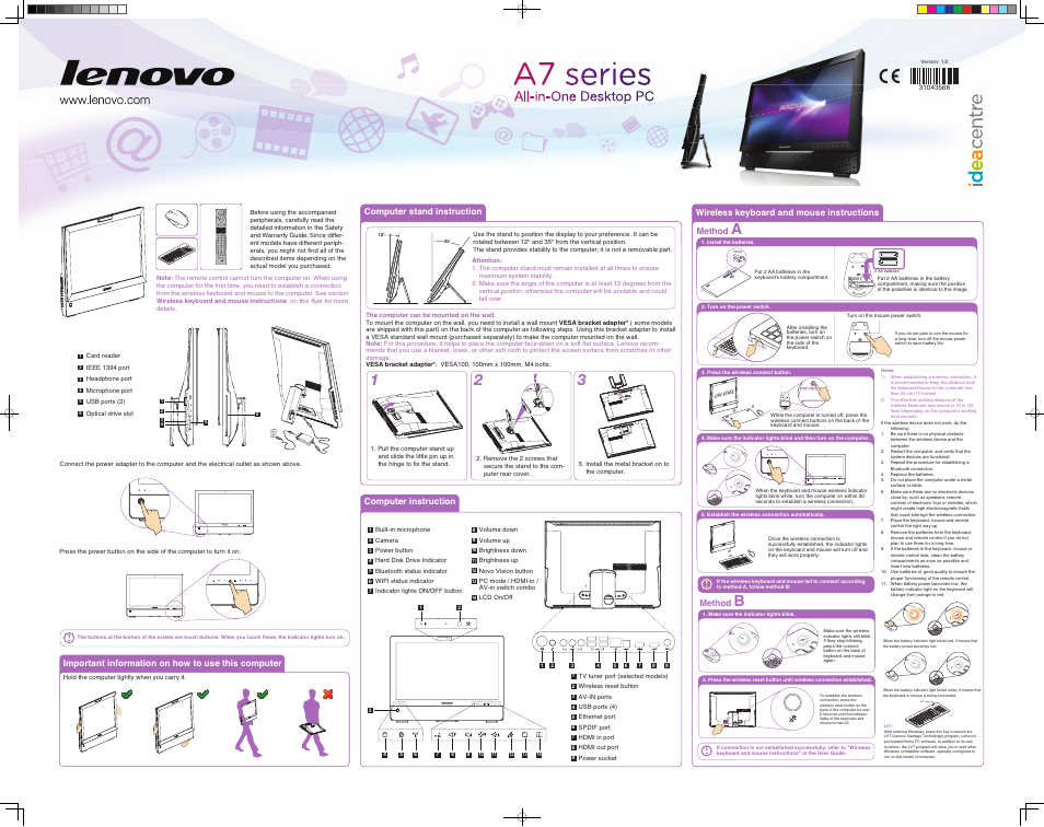 Lenovo IdeaCentre A700 User Manual | 2 pages