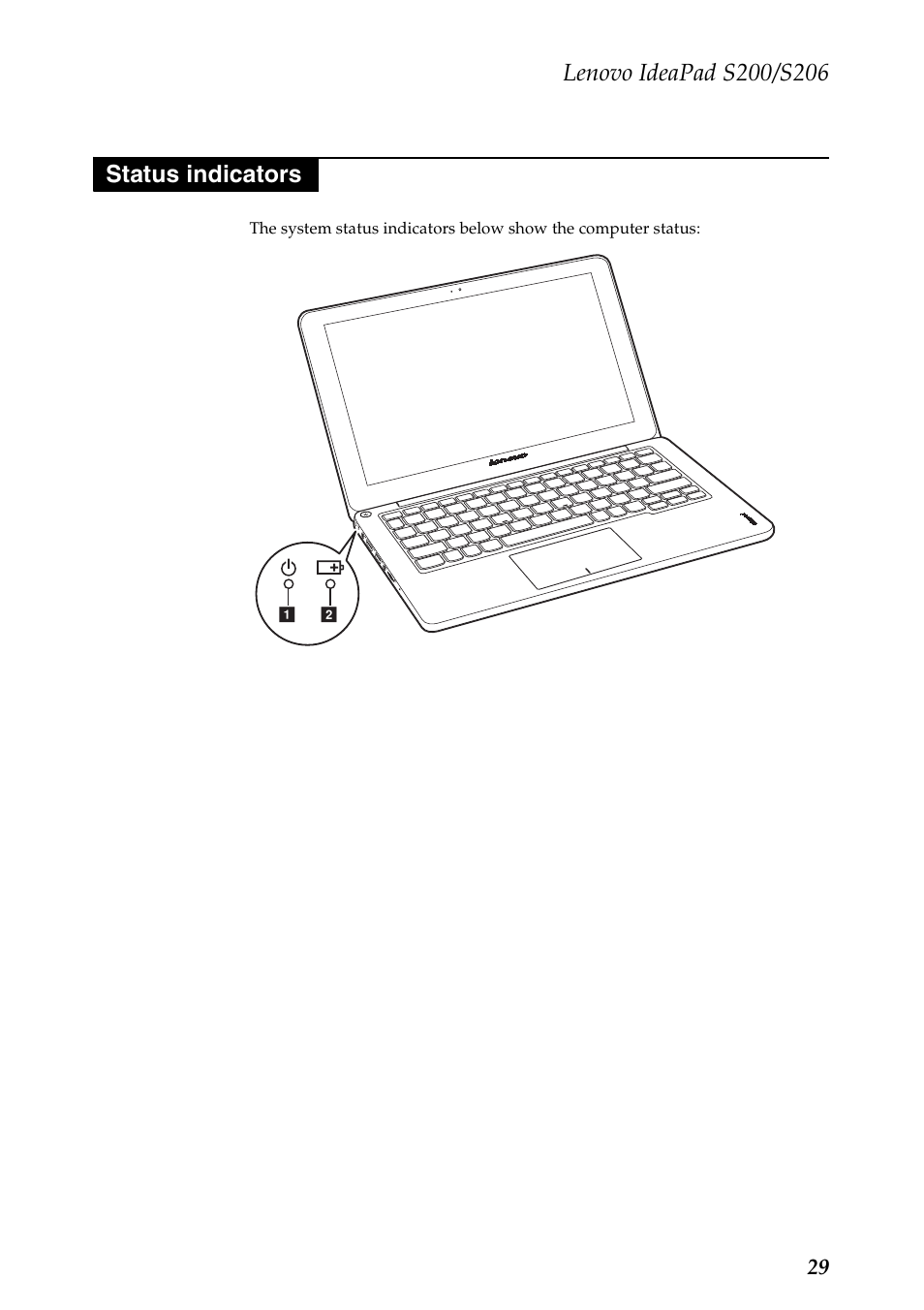 Status indicators | Lenovo IdeaPad S206 User Manual | Page 33 / 83