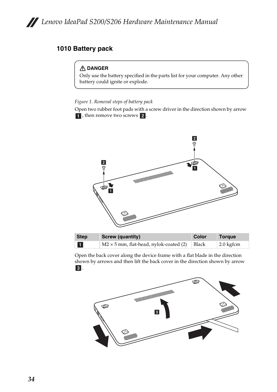 1010 battery pack | Lenovo IdeaPad S206 User Manual | Page 38 / 83