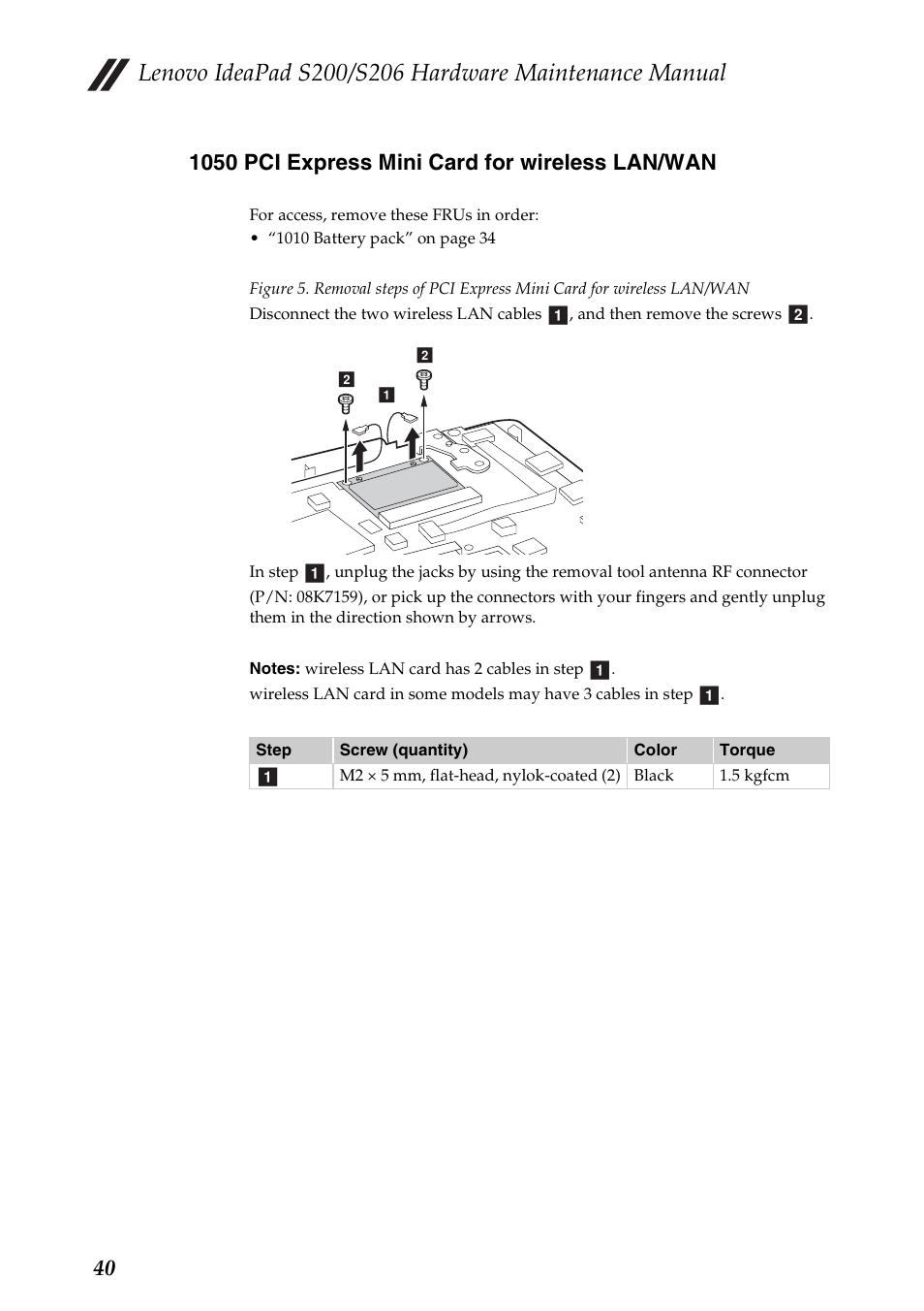 1050 pci express mini card for wireless lan/wan | Lenovo IdeaPad S206 User Manual | Page 44 / 83