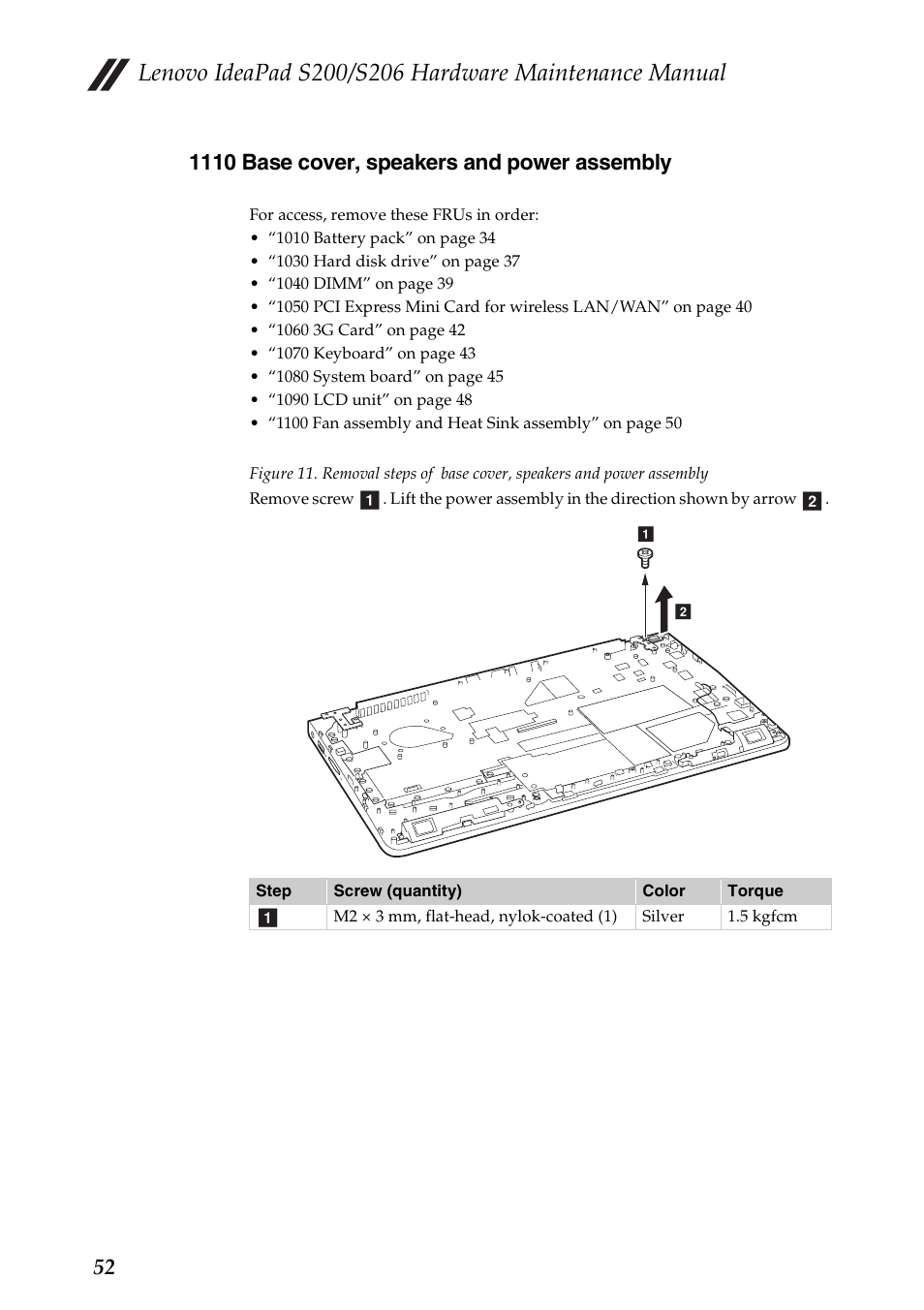 1110 base cover, speakers and power assembly | Lenovo IdeaPad S206 User Manual | Page 56 / 83