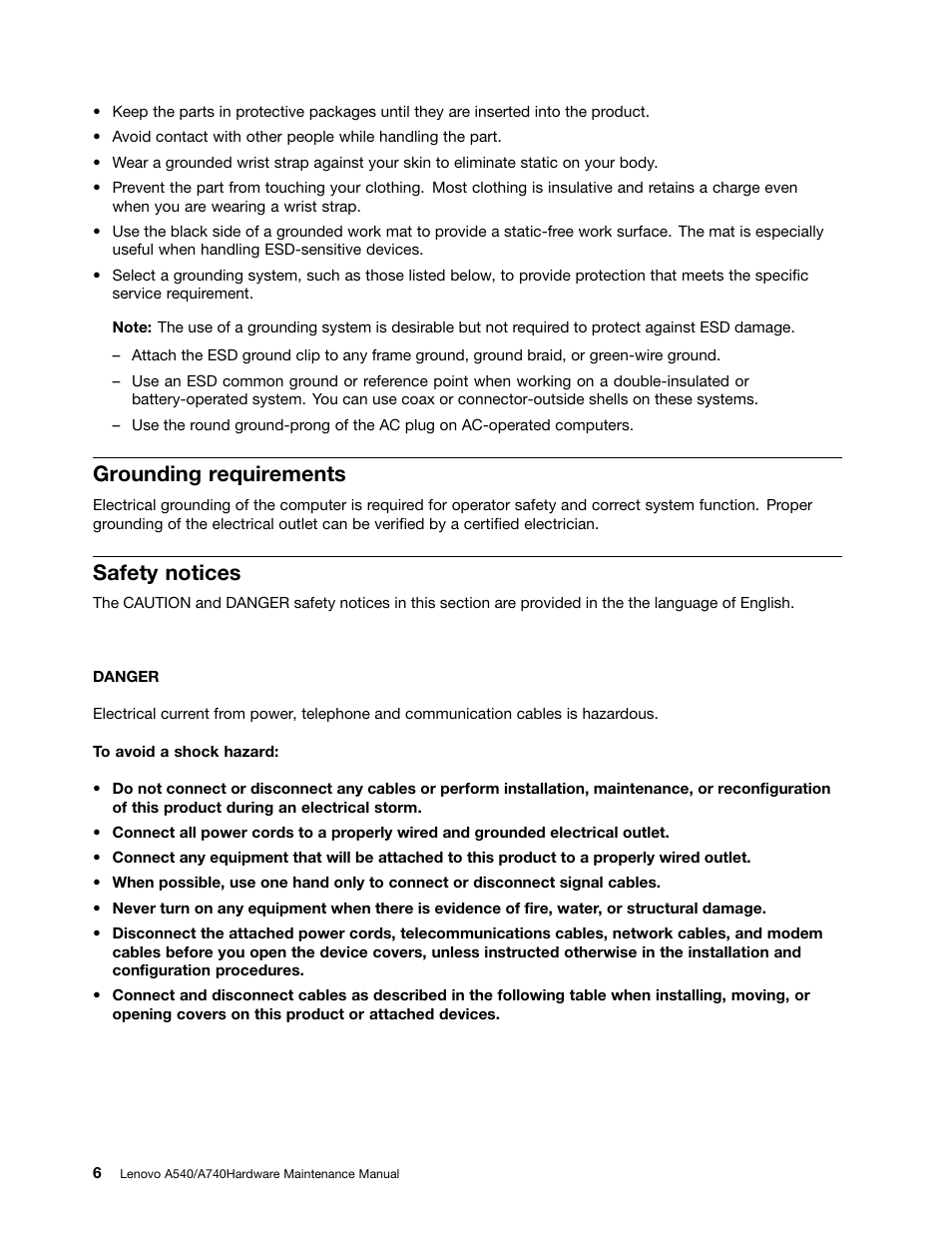 Grounding requirements, Safety notices | Lenovo A540 All In One User Manual | Page 12 / 59