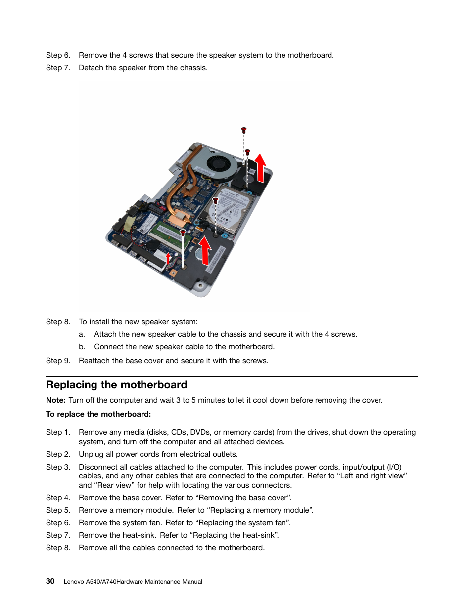 Replacing the motherboard | Lenovo A540 All In One User Manual | Page 36 / 59