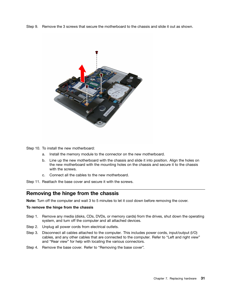 Removing the hinge from the chassis | Lenovo A540 All In One User Manual | Page 37 / 59