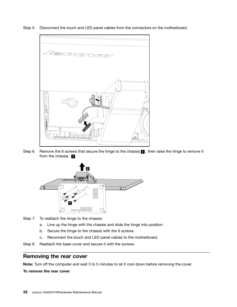 Removing the rear cover | Lenovo A540 All In One User Manual | Page 38 / 59