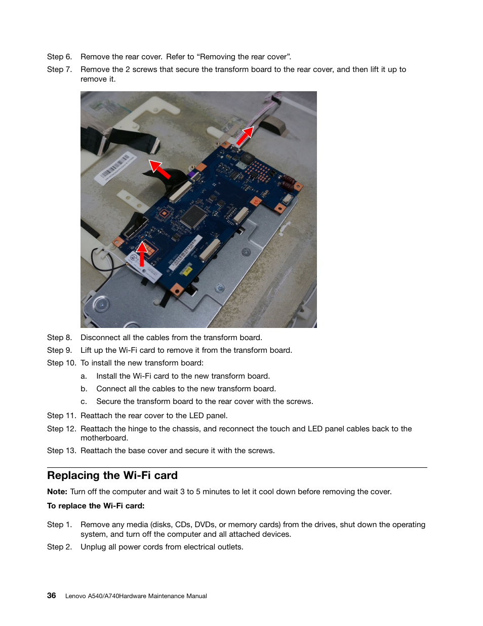Replacing the wi-fi card | Lenovo A540 All In One User Manual | Page 42 / 59