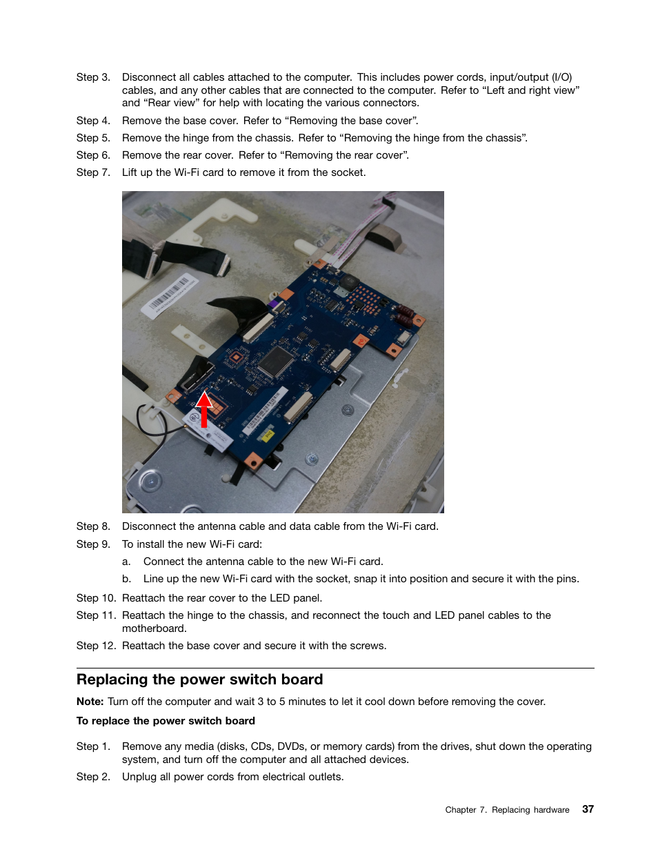 Replacing the power switch board | Lenovo A540 All In One User Manual | Page 43 / 59