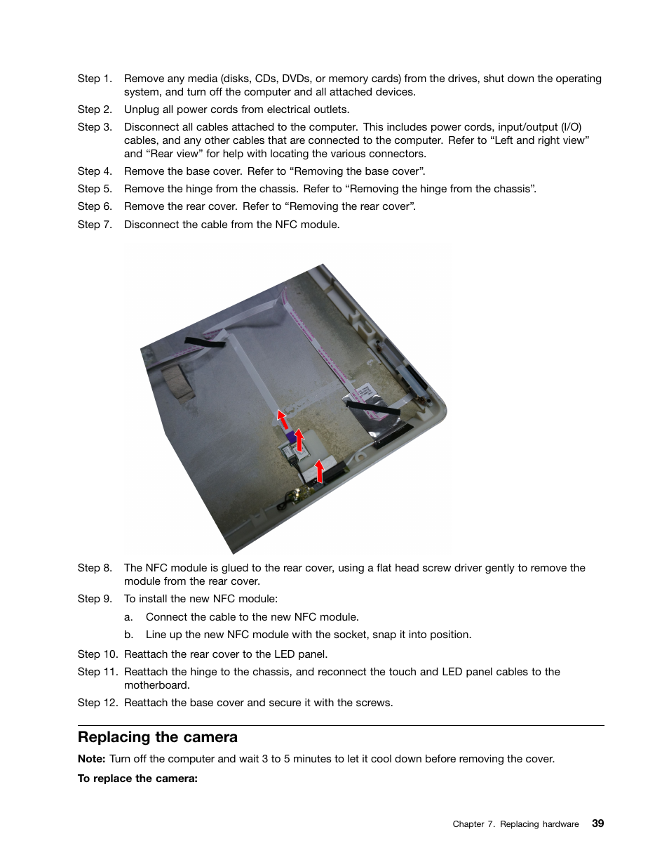 Replacing the camera | Lenovo A540 All In One User Manual | Page 45 / 59