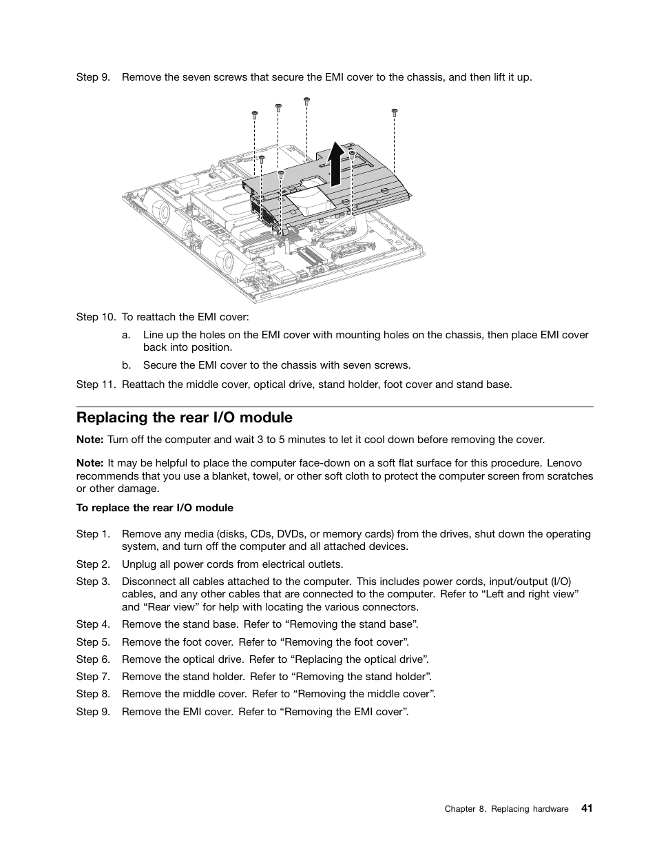 Replacing the rear i/o module | Lenovo C540 Touch All-in-One User Manual | Page 47 / 77