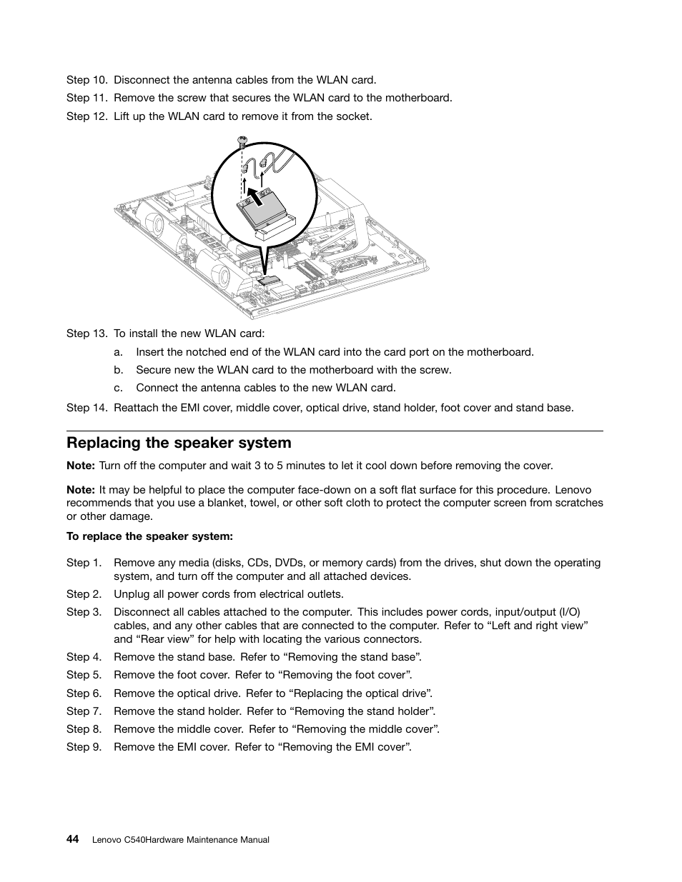 Replacing the speaker system | Lenovo C540 Touch All-in-One User Manual | Page 50 / 77