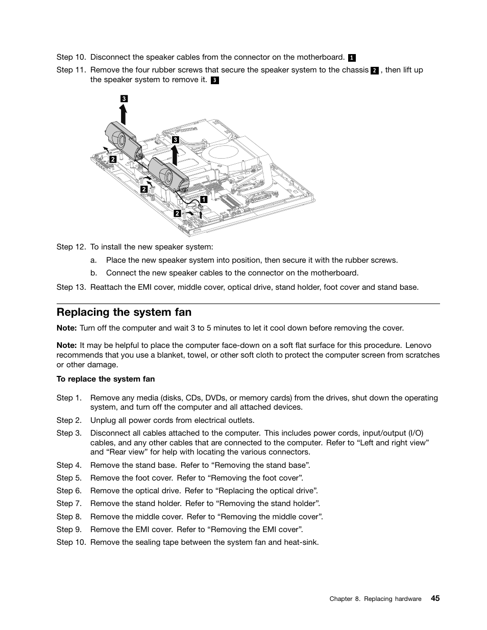 Replacing the system fan | Lenovo C540 Touch All-in-One User Manual | Page 51 / 77