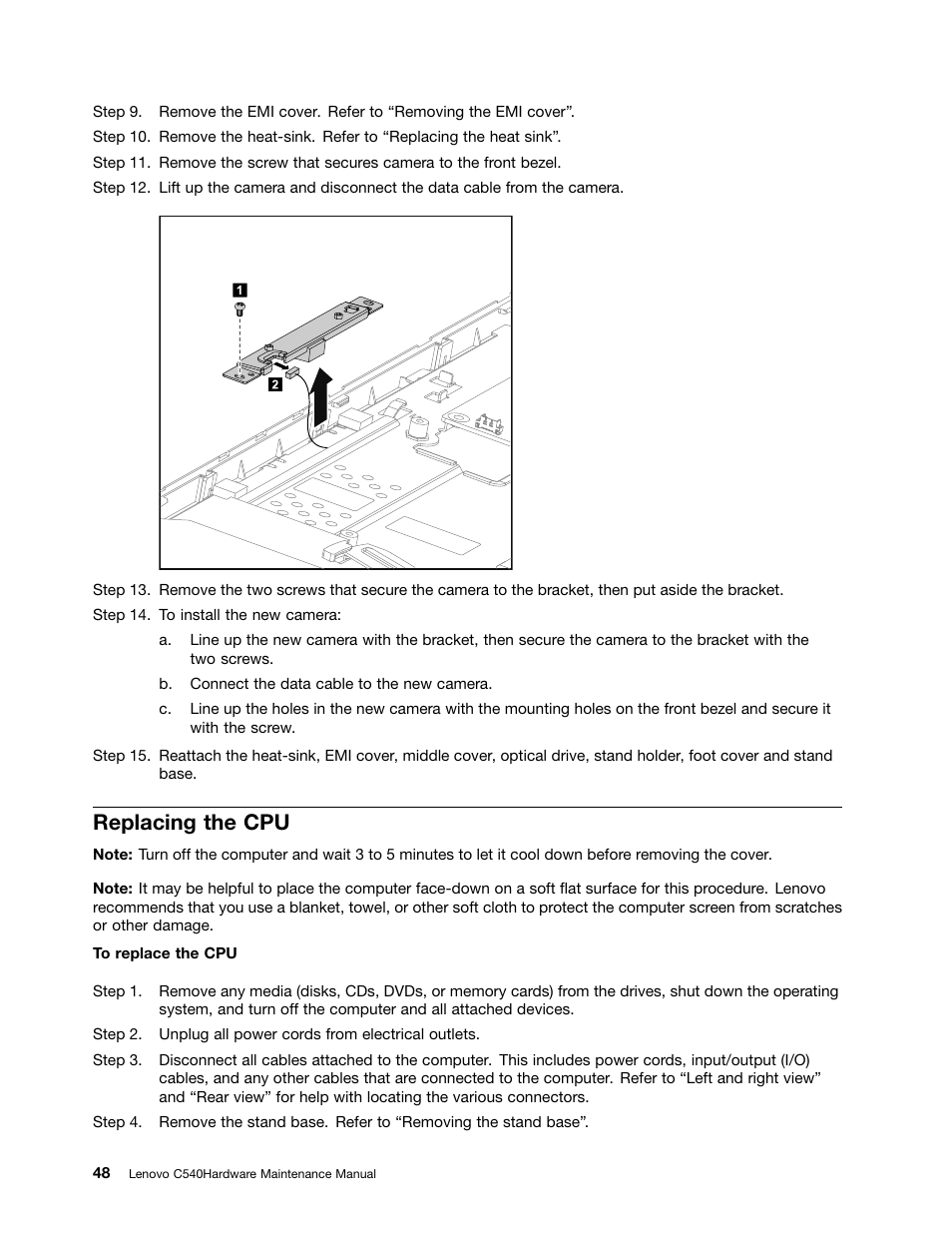 Replacing the cpu | Lenovo C540 Touch All-in-One User Manual | Page 54 / 77