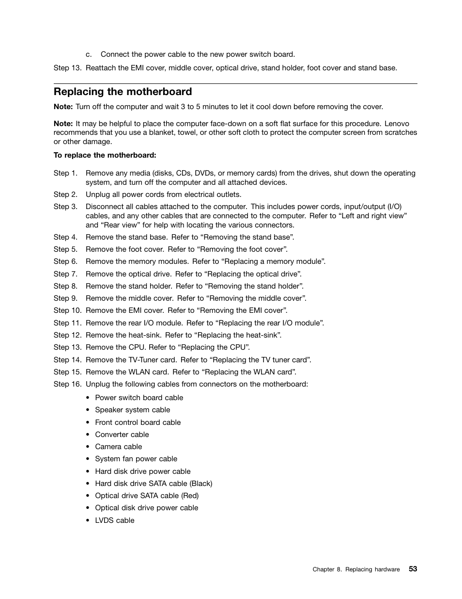 Replacing the motherboard | Lenovo C540 Touch All-in-One User Manual | Page 59 / 77