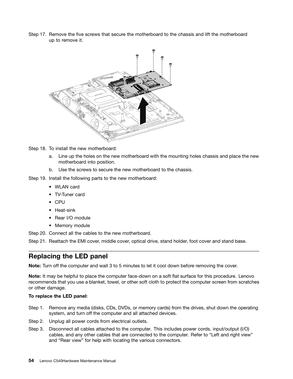 Replacing the led panel | Lenovo C540 Touch All-in-One User Manual | Page 60 / 77