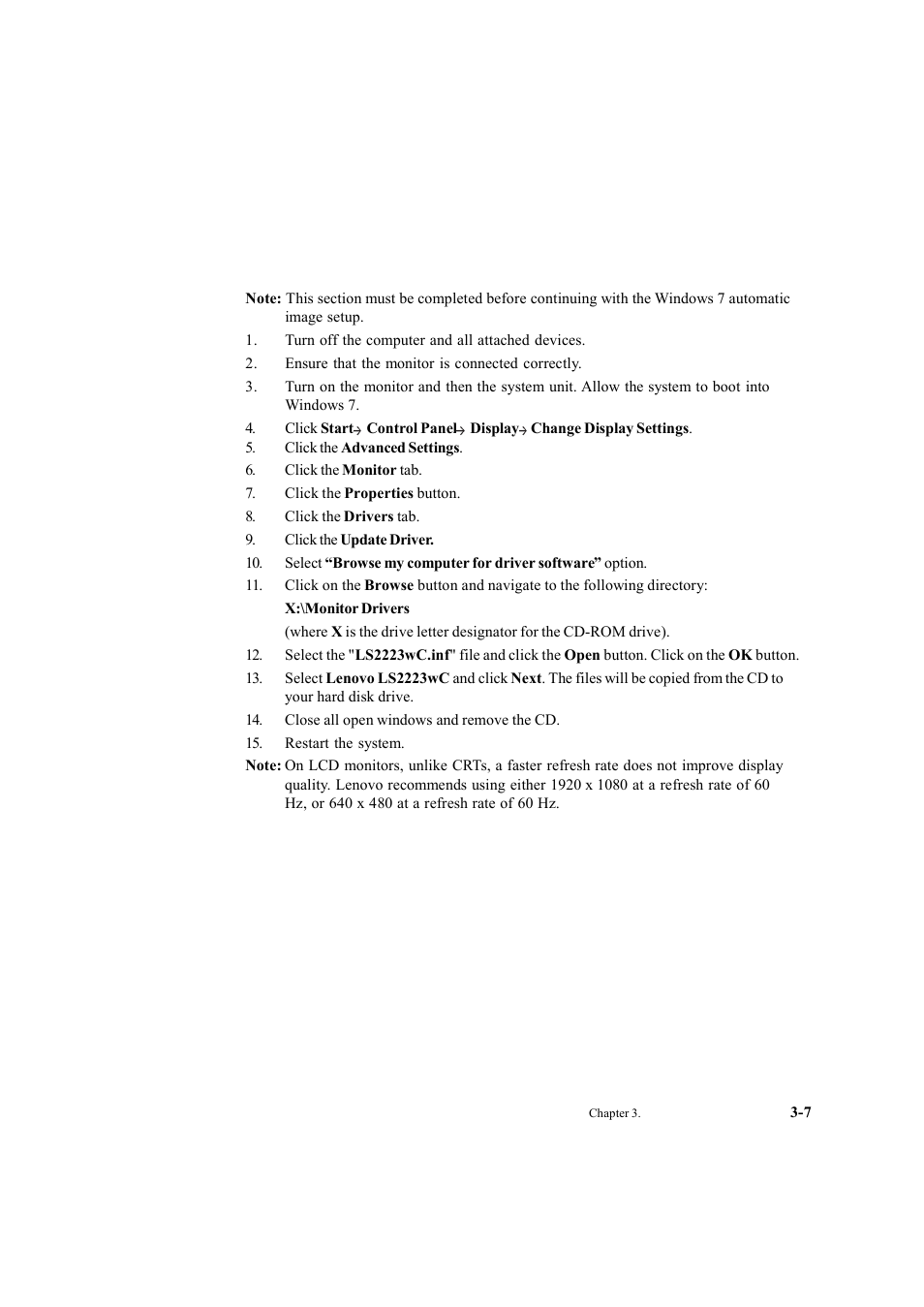 Installing the monitor driver in windows 7 | Lenovo LS2223 Wide User Manual | Page 25 / 35