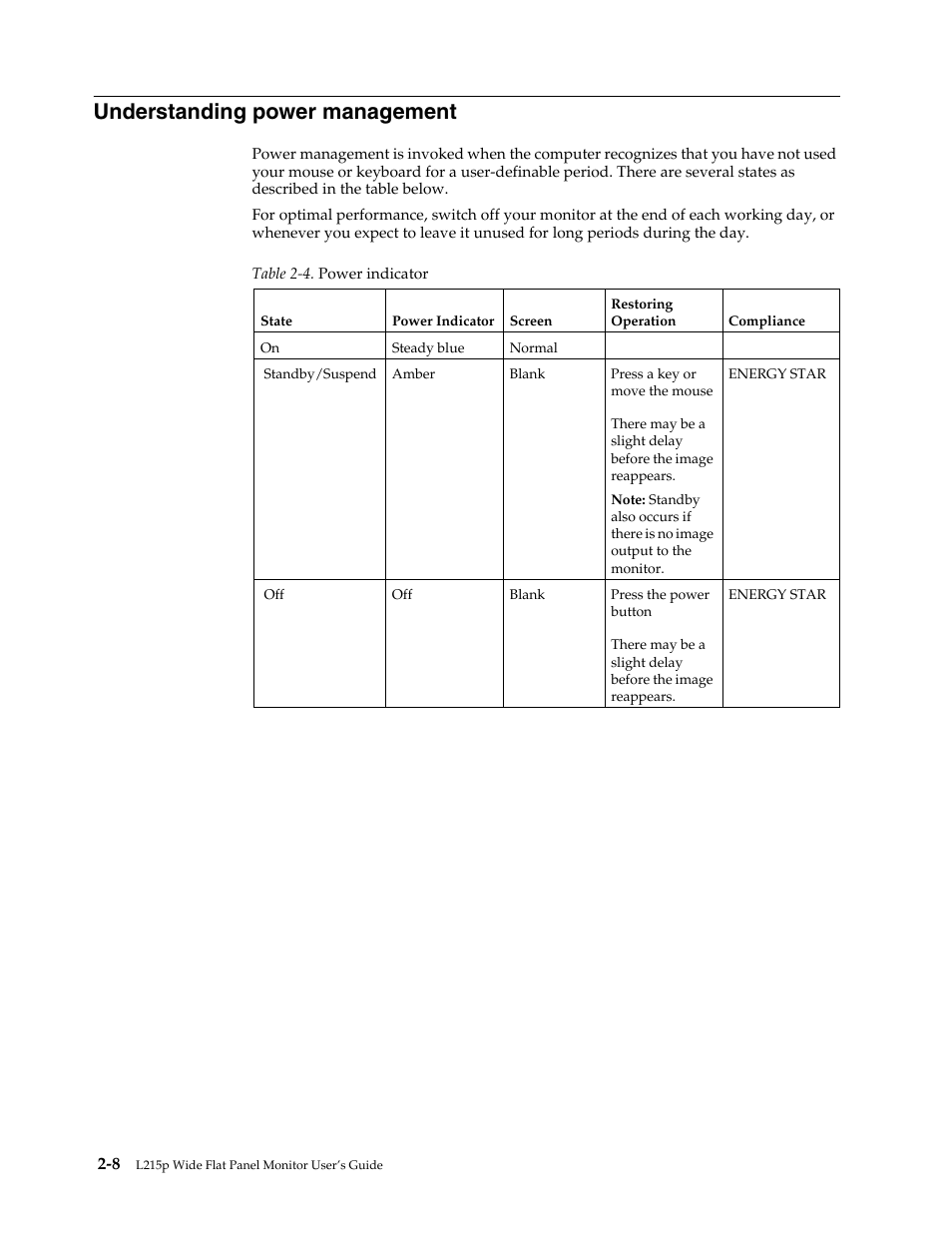 Understanding power management, Understanding power management -7 | Lenovo L215p Wide Flat Panel Monitor User Manual | Page 18 / 29