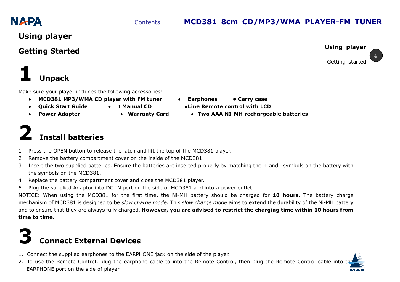 Using player | A-MAX Technology MCD381 User Manual | Page 6 / 22