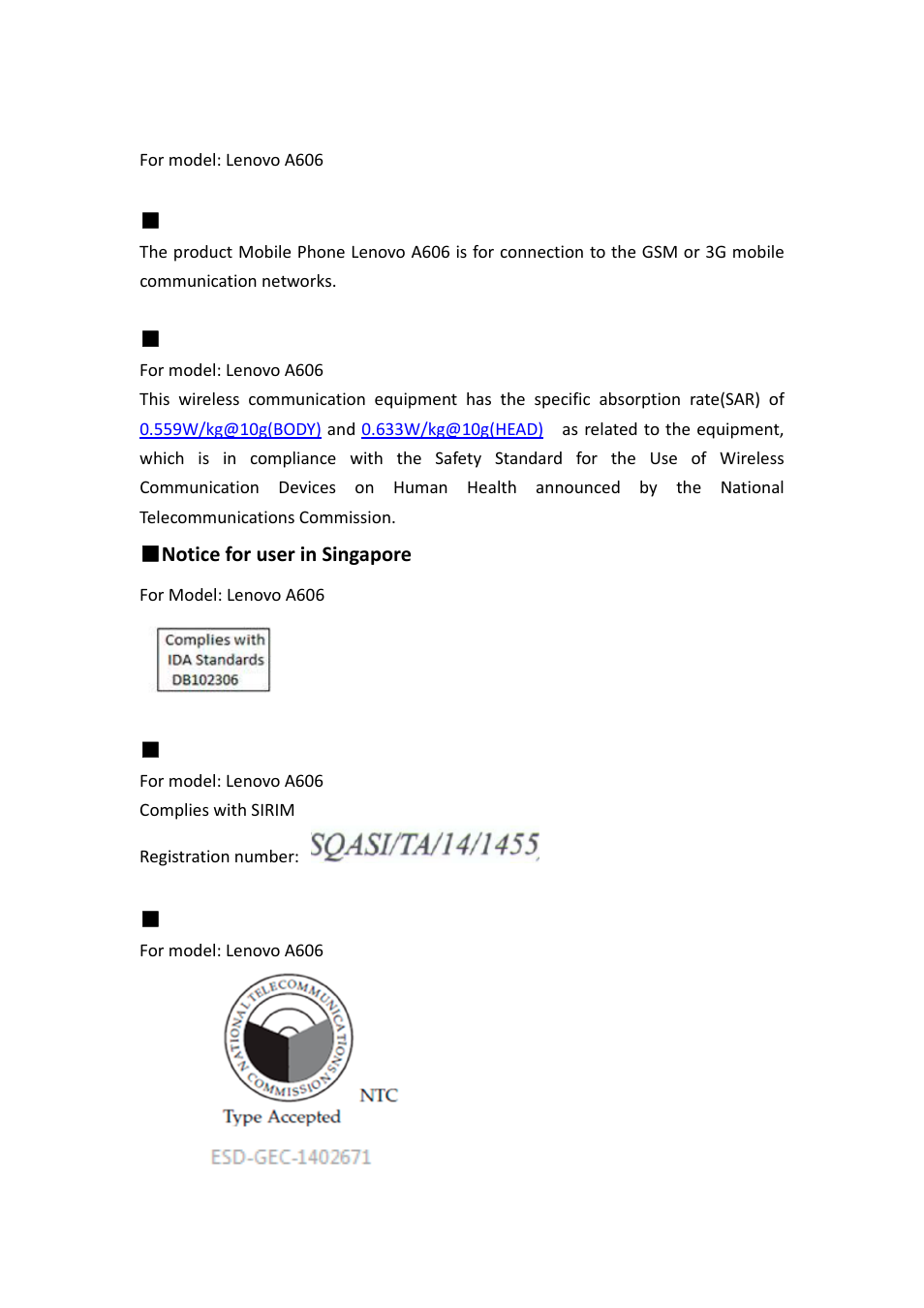 Lenovo A606 Smartphone User Manual | Page 2 / 3