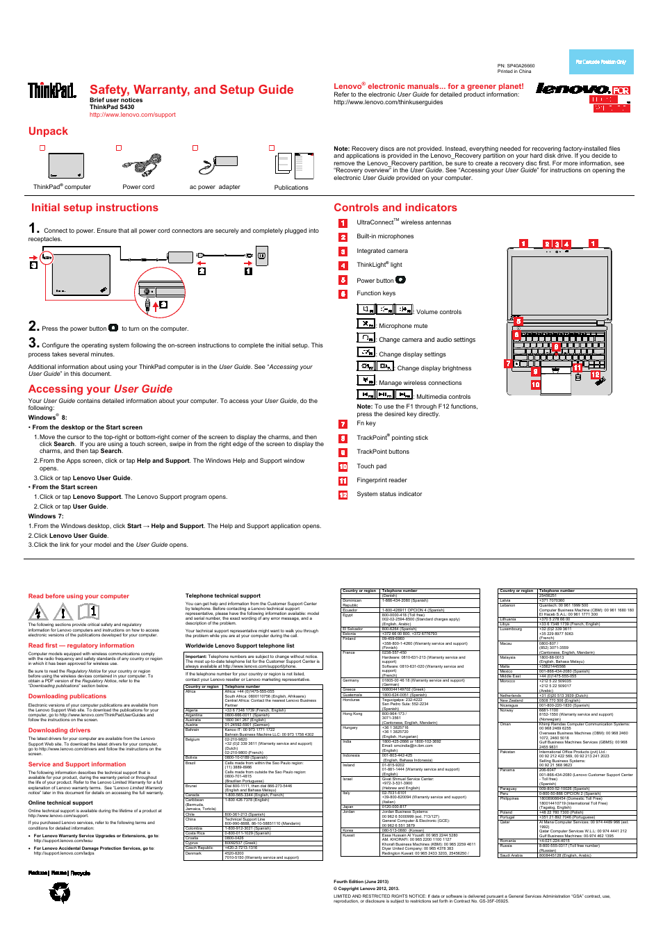 Lenovo ThinkPad S430 User Manual | 2 pages