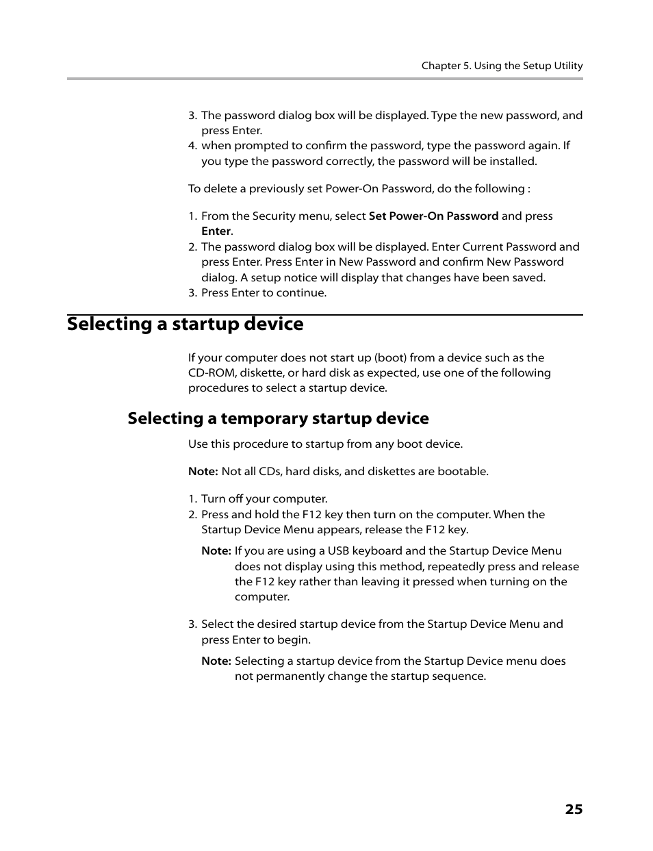 Selecting a startup device, Selecting a temporary startup device | Lenovo C315 All-In-One User Manual | Page 28 / 78