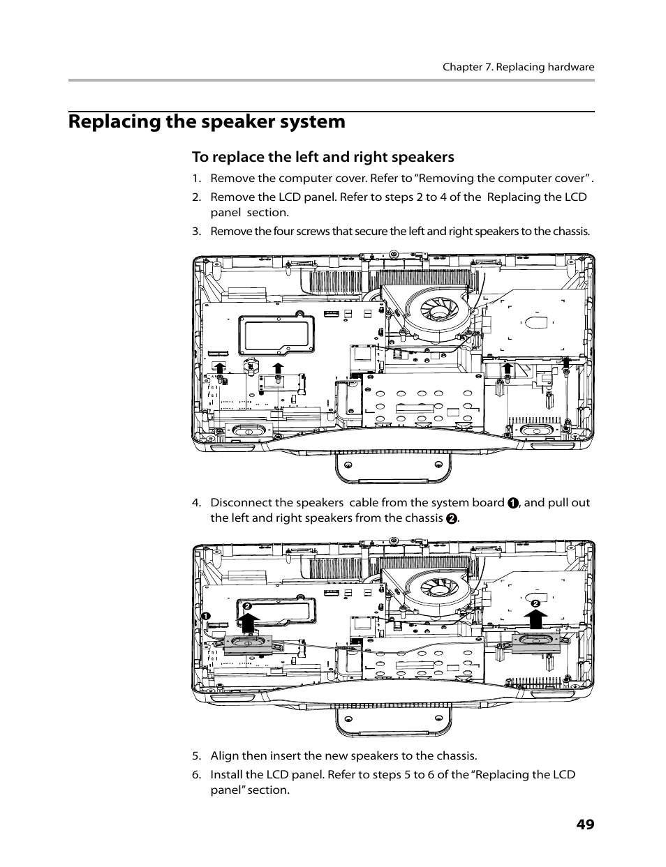 Replacing the speaker system | Lenovo C315 All-In-One User Manual | Page 52 / 78