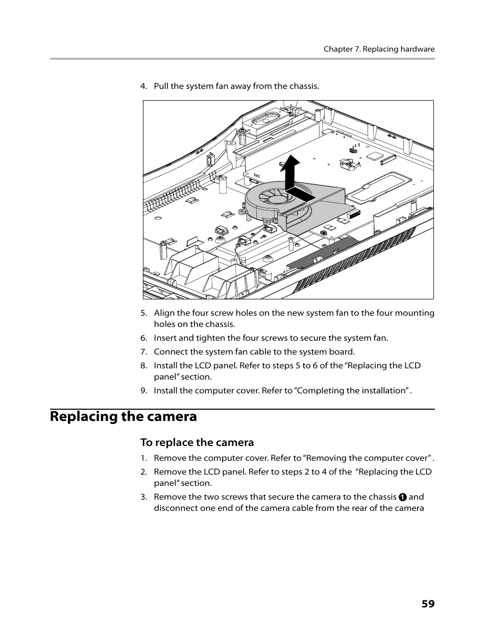 Replacing the camera | Lenovo C315 All-In-One User Manual | Page 62 / 78