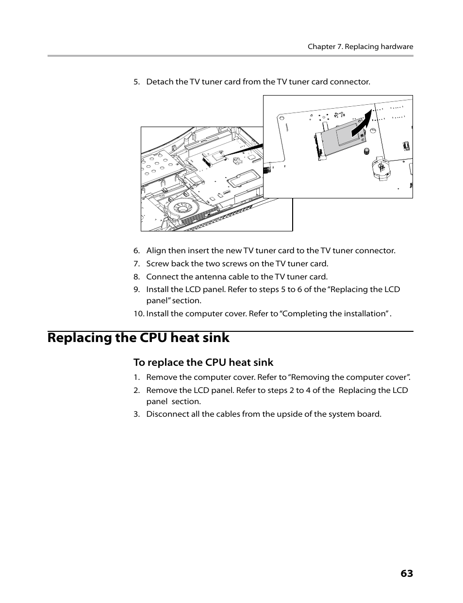 Replacing the cpu heat sink | Lenovo C315 All-In-One User Manual | Page 66 / 78