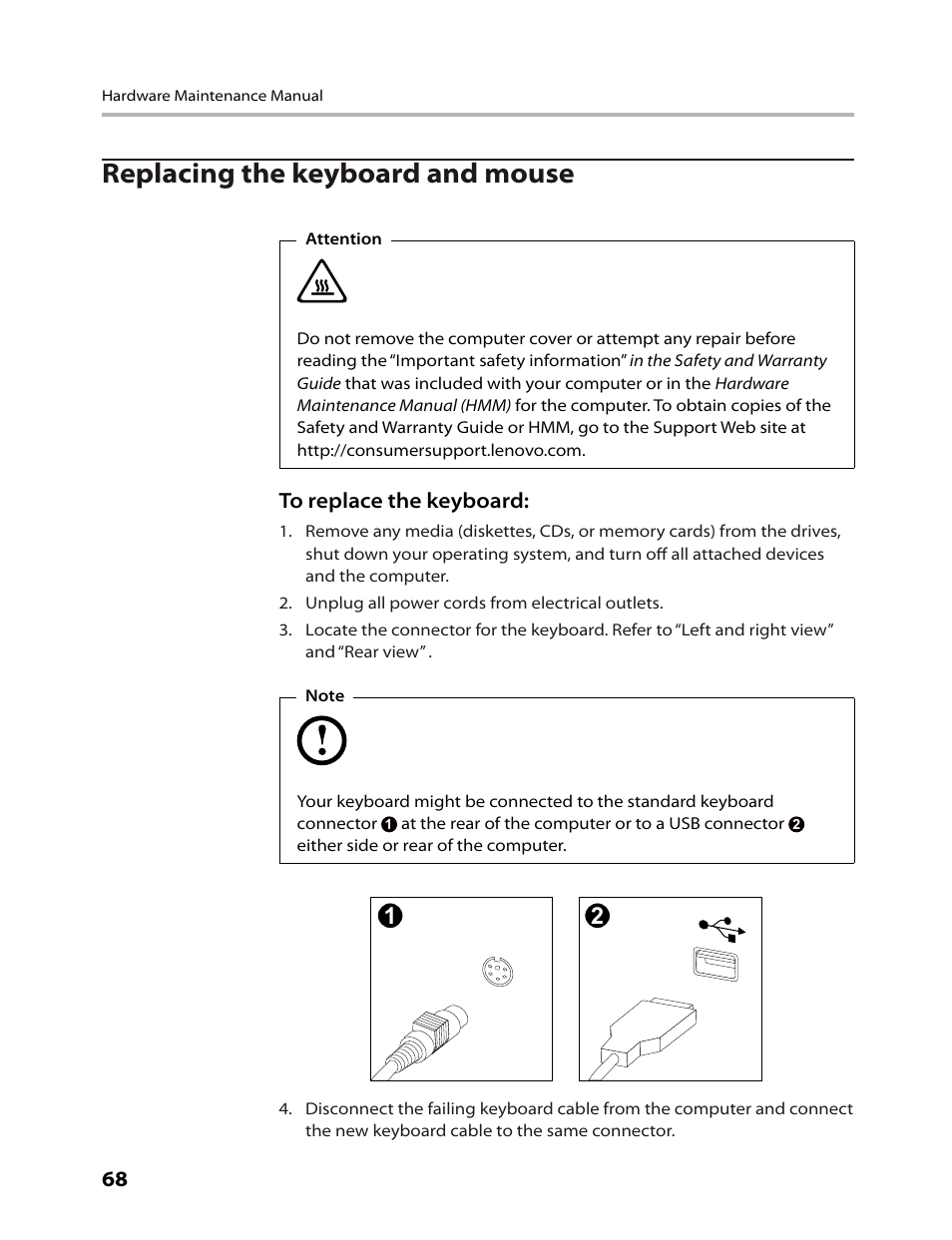 Replacing the keyboard and mouse | Lenovo C315 All-In-One User Manual | Page 71 / 78