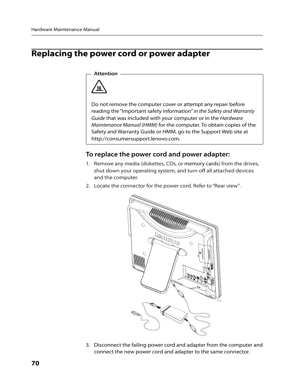 Replacing the power cord or power adapter | Lenovo C315 All-In-One User Manual | Page 73 / 78